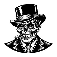Man in top hat with cigar—vintage style evokes classic elegance, pirate skull with a hat, skull with hat, 