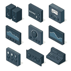 Fototapeta premium Icon audio tools mount interface console display monitors unit vector icons controller