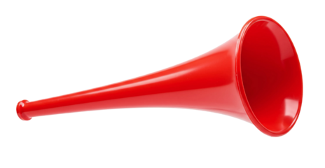 Red vuvuzela trumpet football fan isolated on transparent cutout background, cut out, png