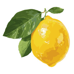Bright Yellow Lemon Vector with Green Leaves