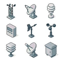 Icon meteorological station tower weatherproof vector sensor data radiation isometric logger weather