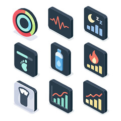 Vector icons count chart fitness activity summary ring panel dashboard calorie icon
