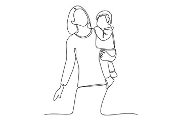 simple continuous line draw of baby sitter is holding a baby. Baby sitter minimalist concept, Baby sitter activity, simple line.