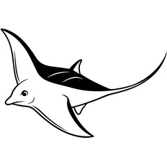 Minimalist Devil Ray Shark Line Art Illustration, Devil Ray Vector Drawing, Elegant Shark Line Art, Modern Marine Animal Illustration
