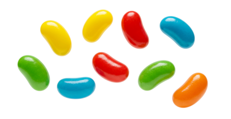 flying colorful jelly beans isolated on transparent cutout background, cut out, png