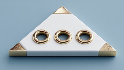 White triangle with gold accents and three holes