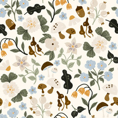 Woodland Floral Seamless Autumn Pattern