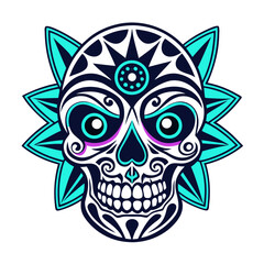 Tribal skull tattoo, a striking and vibrant dark fantasy inspired tribal skull with a skull