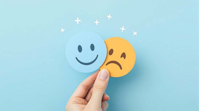 Mental health concept showing happy and sad mood swings bipolar disorder awareness support