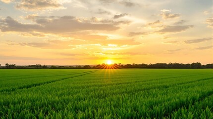 Obraz premium Beautiful sunset over green field landscape nature photography scenic countryside view