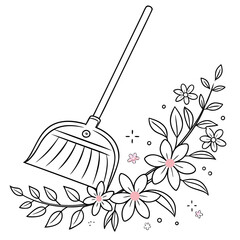 Dustpan decorated with flowers isolated on white background