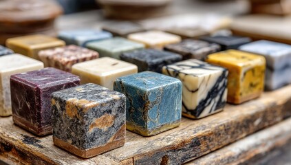 Close-up of colorful, cubic marble stones