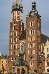 St. Mary's Basilica and Adam Mickiewicz Monument in Krakow