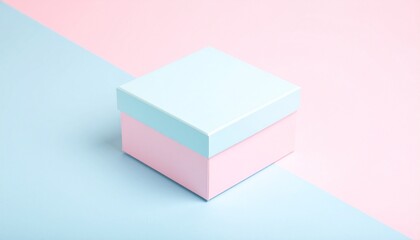 Pastel-toned square gift box on a two-tone background