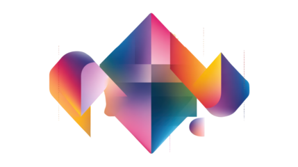 Abstract design featuring color gradients within geometric shapes, isolated on a Transparent background, PNG file.