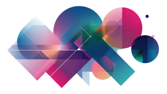 Abstract design featuring color gradients within geometric shapes, isolated on a Transparent background, PNG file.