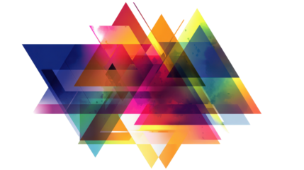 Abstract design with intersecting triangles and color shifts, isolated on a Transparent background, PNG file.