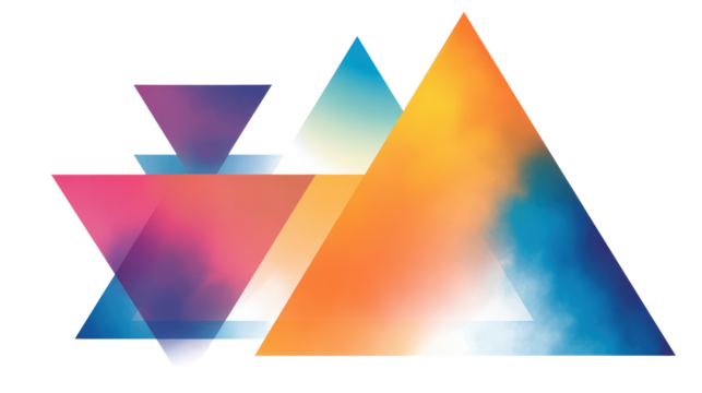 Abstract design with intersecting triangles and color shifts, isolated on a Transparent background, PNG file.