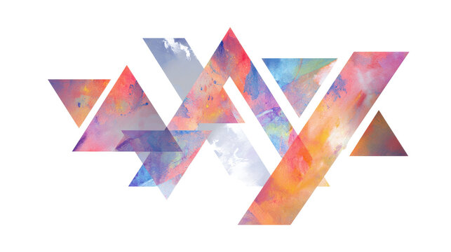 Abstract design with intersecting triangles and color shifts, isolated on a Transparent background, PNG file.