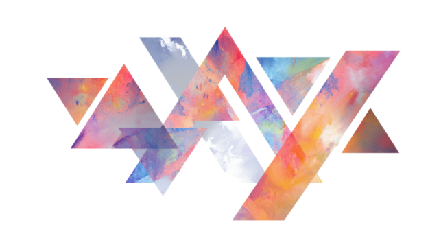 Abstract design with intersecting triangles and color shifts, isolated on a Transparent background, PNG file. - Powered by Adobe