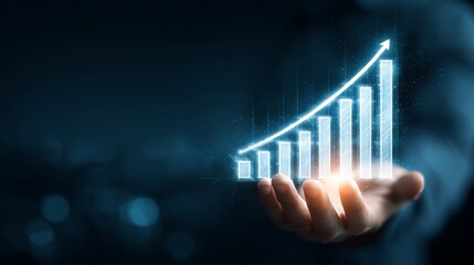 Innovative Holographic Financial Graph Showing Upward Trend Hovering Over a Person’s Palm