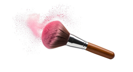 Blush brush with powder explosion effect, isolated on white background
