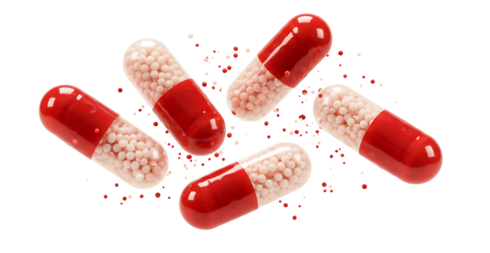 flying pills isolated on transparent cutout background, cut out, png
