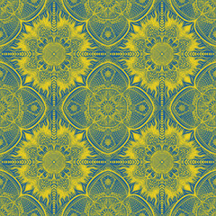 Sunflower seamless pattern with floral ornament