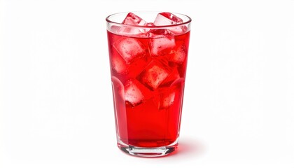Refreshing Glass of Red Beverage with Ice Cubes in a Bright and Inviting Setting Perfect for Summer