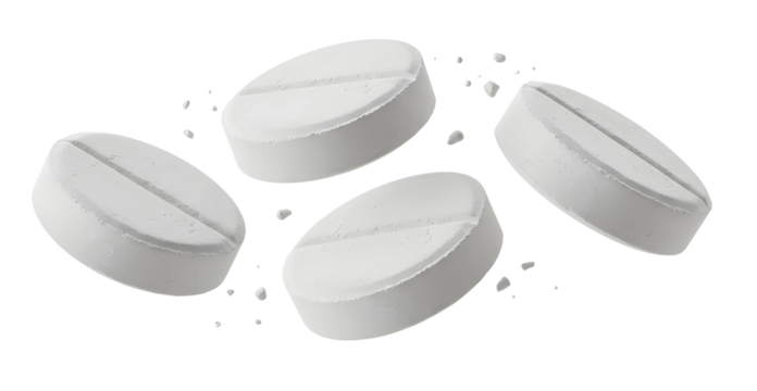 flying white medical tablets, isolated on transparent cutout background, cut out, png - Powered by Adobe