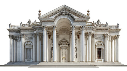 Fototapeta premium Classic Architecture: Iconic classical architecture with grand columns, arches, and intricate facades, isolated on a Transparent background, PNG file.