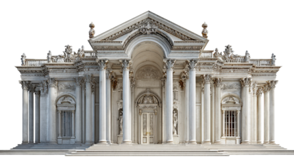 Classic Architecture: Iconic classical architecture with grand columns, arches, and intricate facades, isolated on a Transparent background, PNG file.