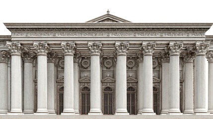 Classic Architecture: Iconic classical architecture with grand columns, ornate facades, and detailed stonework, isolated on a Transparent background, PNG file.