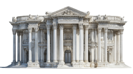 Classic Architecture: Iconic classical architecture with grand columns, arches, and intricate facades, isolated on a Transparent background, PNG file.