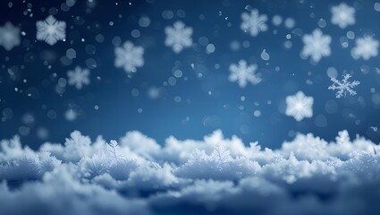 Obraz premium Gentle snowfall blankets a serene winter landscape under a deep blue night sky