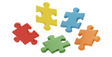 flying puzzle pieces, isolated on transparent cutout background, cut out, png