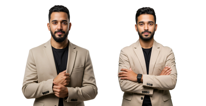 Professional Handsome Man In A Beige Blazer, Confident, isolated on transparent cutout background, cut out, png