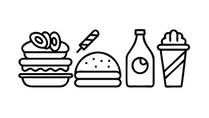 Delicious fast food menu vector illustration with burger cake drink and ice cream for restaurant 100