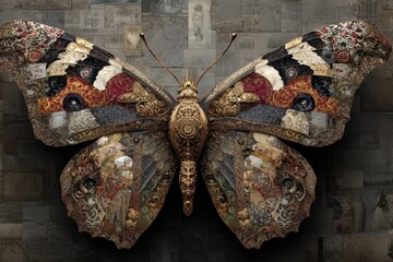 Intricate butterfly, collage art, vintage