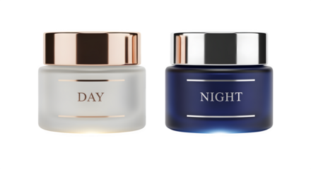 Duo set of day and night cream jars, isolated on white background