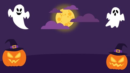 Spooky Halloween background illustration animation of ghost 