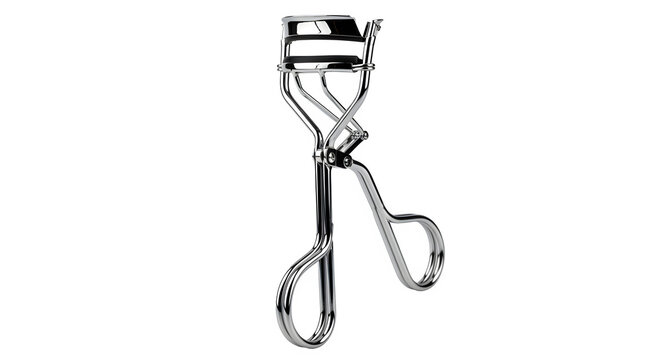 Eyelash curler with metallic shine, isolated on white background