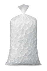 Plastic bag filled with ice cubes, isolated on transparent background, concept of cooling, preservation, and refreshment
