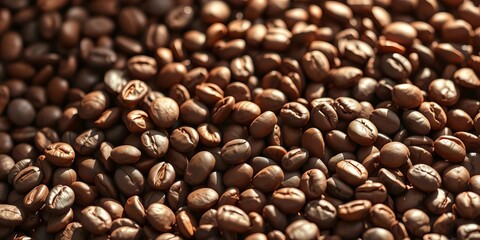 Obraz premium Richly textured roasted coffee beans, warm light, glossy highlights, shiny, rich