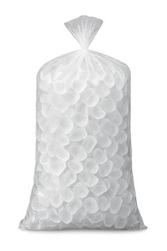 Plastic bag filled with ice cubes, isolated on transparent background, concept of cooling, preservation, and refreshment
