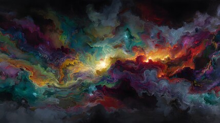 Fototapeta premium A vibrant abstract artwork, filled with swirling colors and textures, evokes a sense of cosmic wonder and deep space.