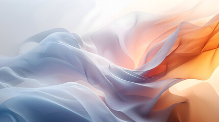 Fototapeta premium Experience the ethereal dance of flowing fabric, a mesmerizing blend of soft blues and warm oranges creating a serene, abstract atmosphere perfect for modern design.