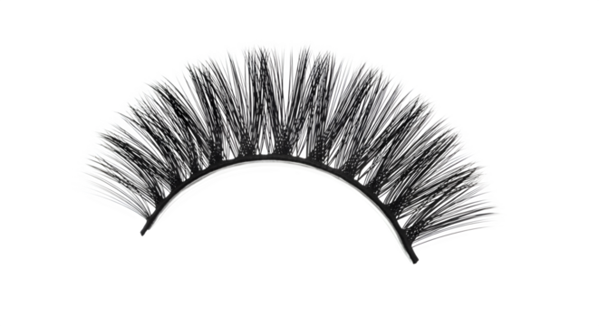 False eyelashes in curved shape with clear band, isolated on white background