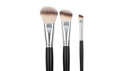 Flat makeup brush set in top view, isolated on white background
