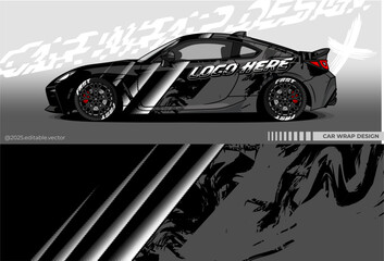 Illustration vector graphic of Car wrap decal with abstract design. black grey colour. Editable car livery. Vinyl sticker template mockup for racing car, drift , rally , or daily use.